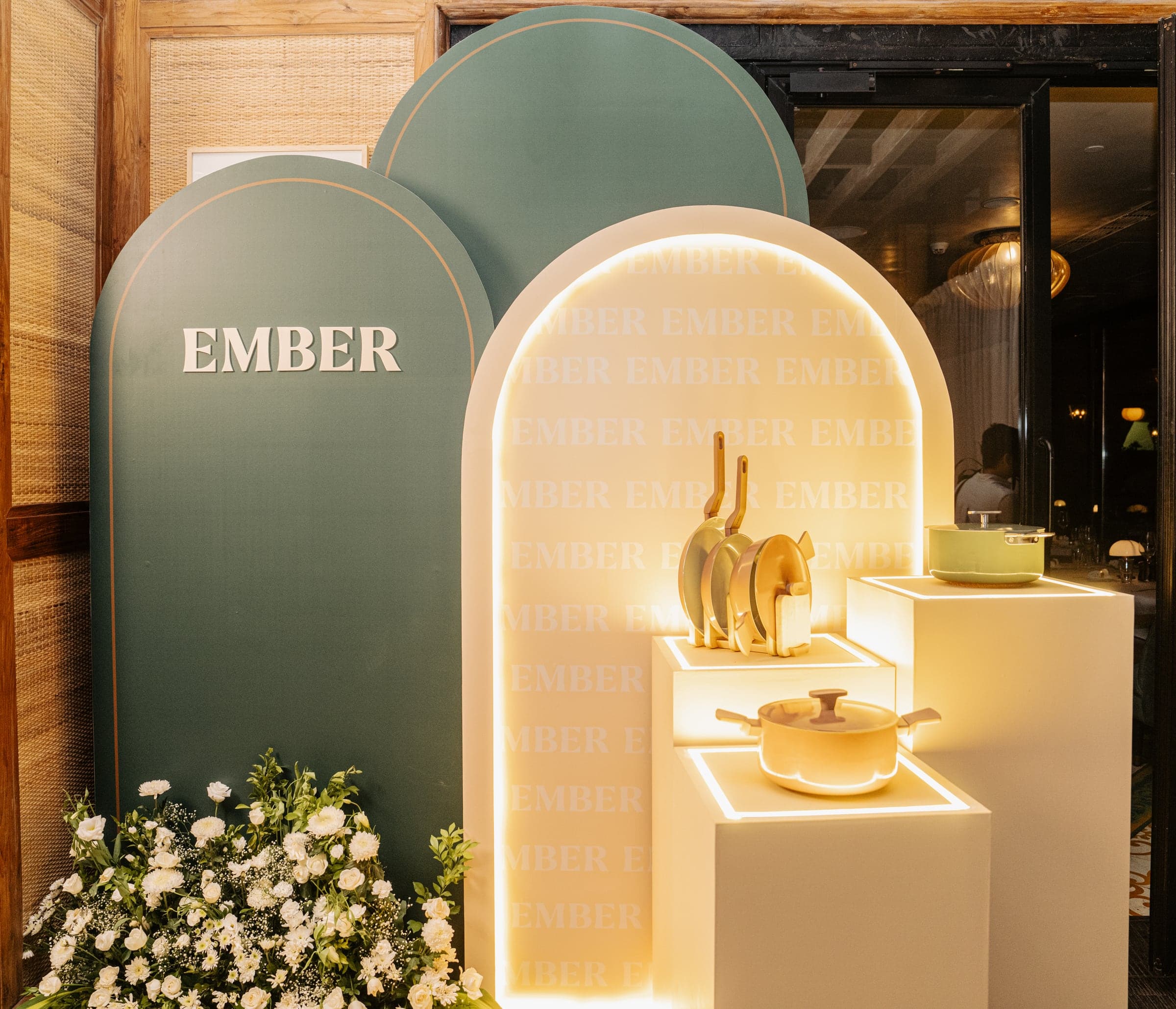 Ember cookware brand launch display with product showcase